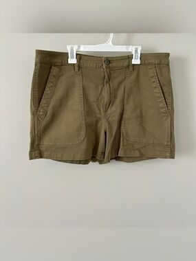 Quince Organic Cotton Stretch Twill Utility Shorts Olive Green Women’s Size 14